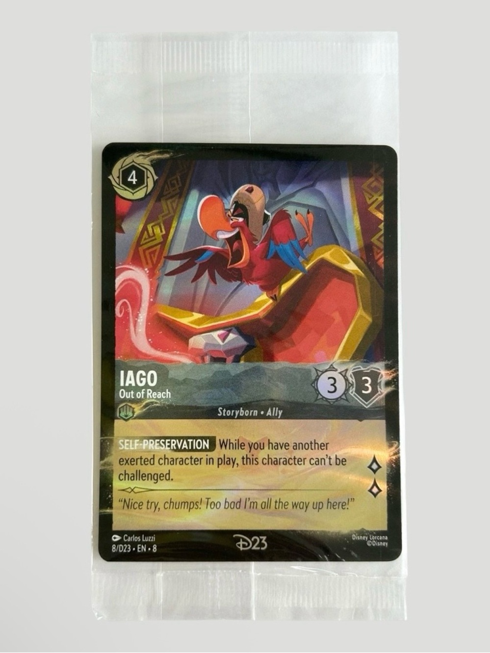 NEW 2025 D23 Gold Member Exclusive Iago Out of Reach Sealed Lorcana Foil Card 8